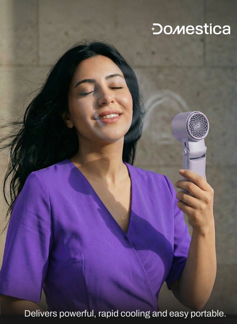 DOMESTICA Flö Portable Handheld Fan, 20000 RPM with IcyTouch™, 4000mAh USB Rechargeable Battery [Up to 12H], | Mini Pocket Hand Fan | Foldable Rechargeable Personal Fan, for Travel, Indoor & Outdoor Use Shadow Plum - Image 2